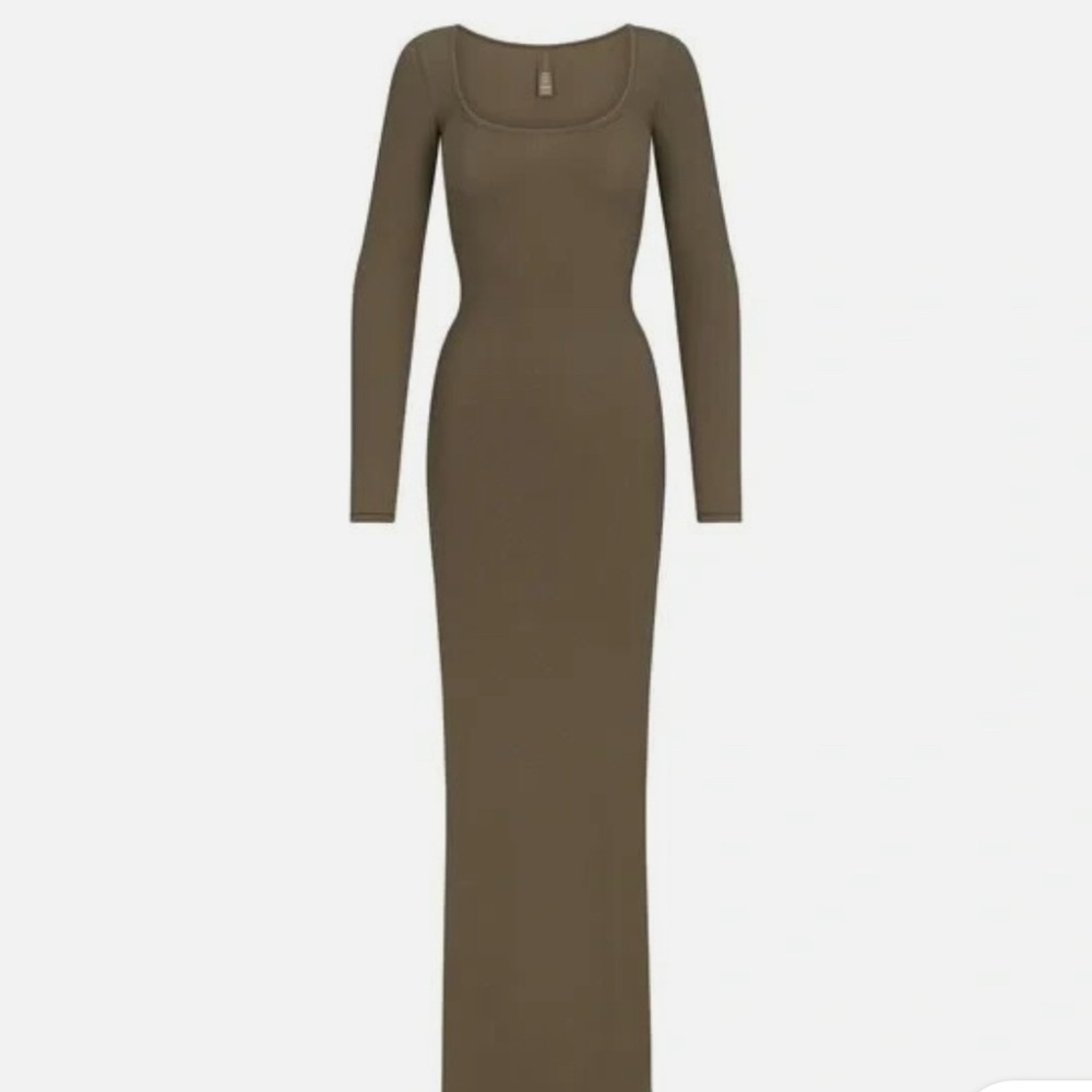 SKIMS Green Square Neck Soft Lounge Long Sleeve Maxi Dress Size L